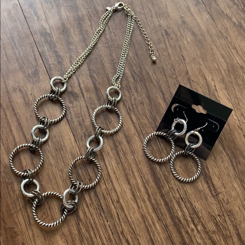 Silver and Chrome Necklace and Earring Set